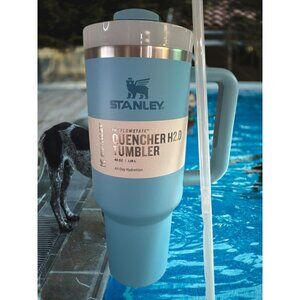 Stanley Quencher H2.0 FlowState 40 oz tumbler in the "Pool" blue color.